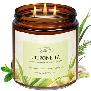 Auelife 12oz Citronella Candle 3 Wick Soy Wax Long Lasting Outdoor and Indoor